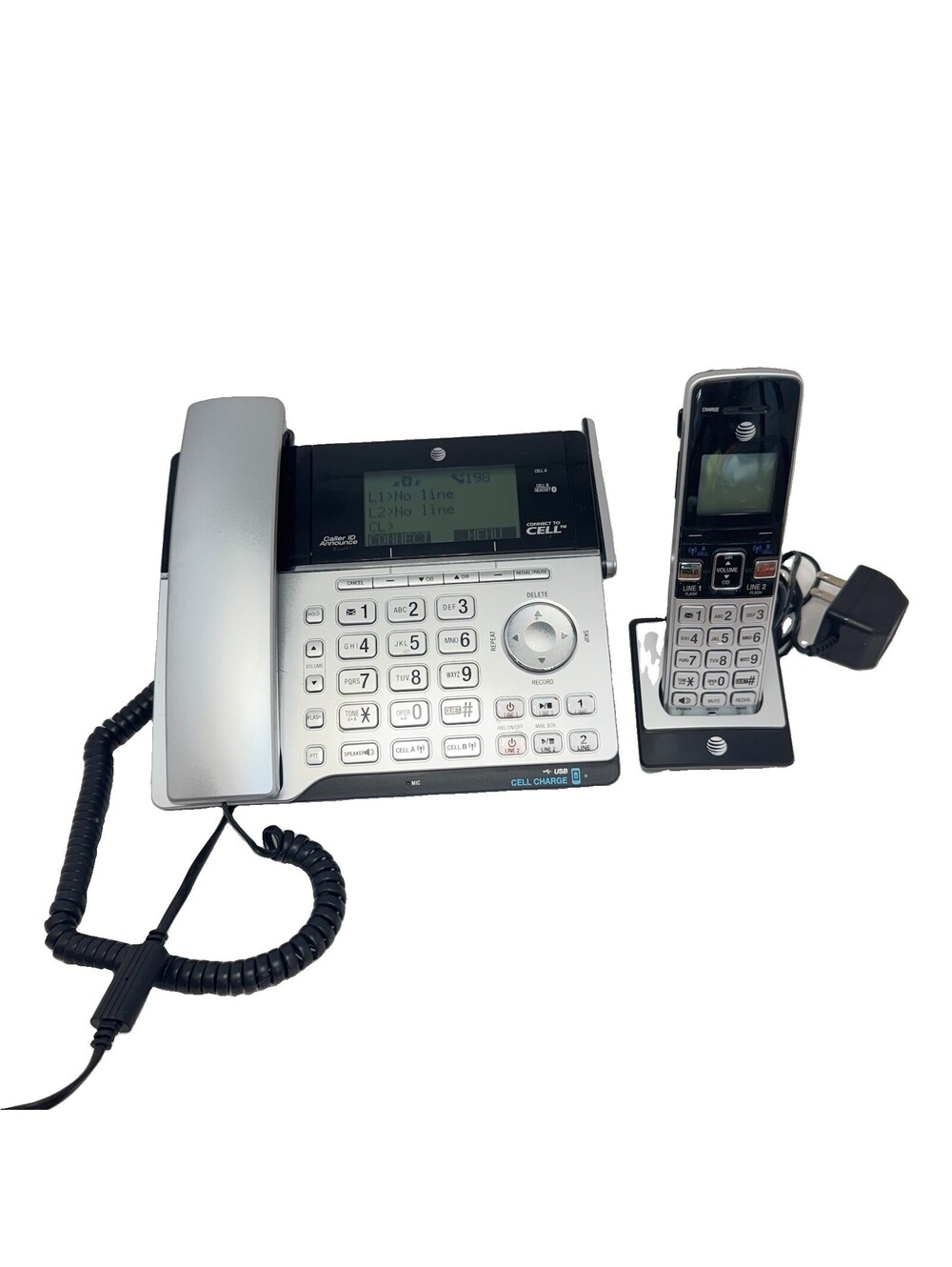 AT&T TL86103 2-Line Corded Cordless Phone Bluetooth Connect to Cell Tested